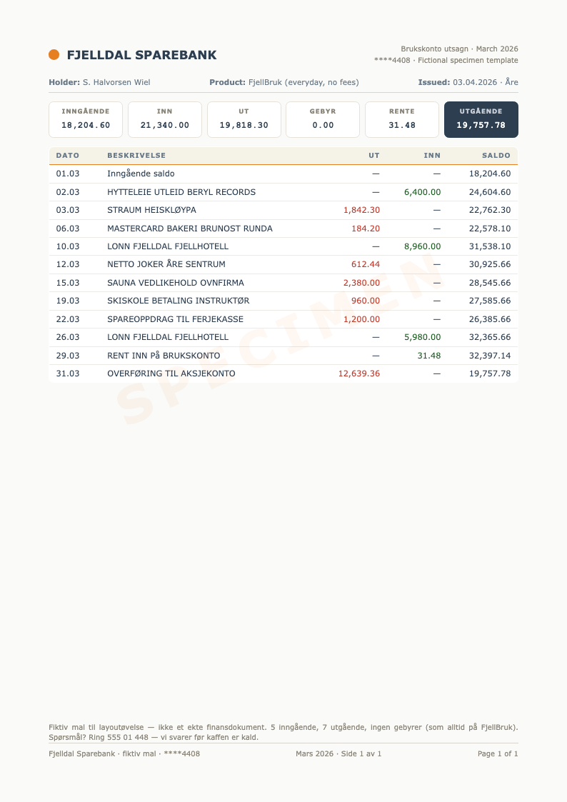 Nordic Scandi Bank Statement